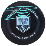 Philipp Grubauer Autographed Official Seattle Kraken Inaugural Season Logo Hockey Game Puck Fanatics Holo Stock #211742