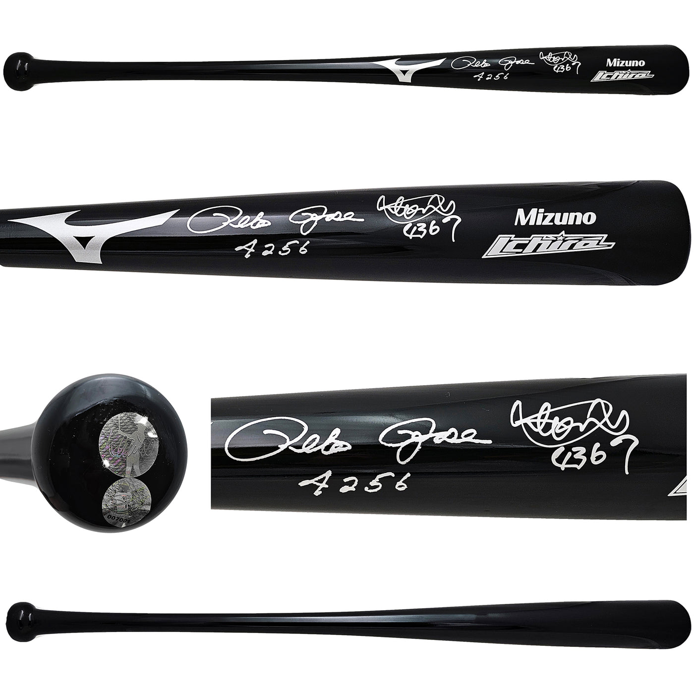 Ichiro Suzuki & Pete Rose Autographed Black Mizuno Player Model Bat Seattle Mariners "Hits" PR Holo & IS Holo Stock #212164