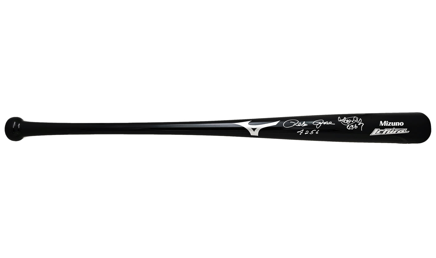 Ichiro Suzuki & Pete Rose Autographed Black Mizuno Player Model Bat Seattle Mariners "Hits" PR Holo & IS Holo Stock #212164
