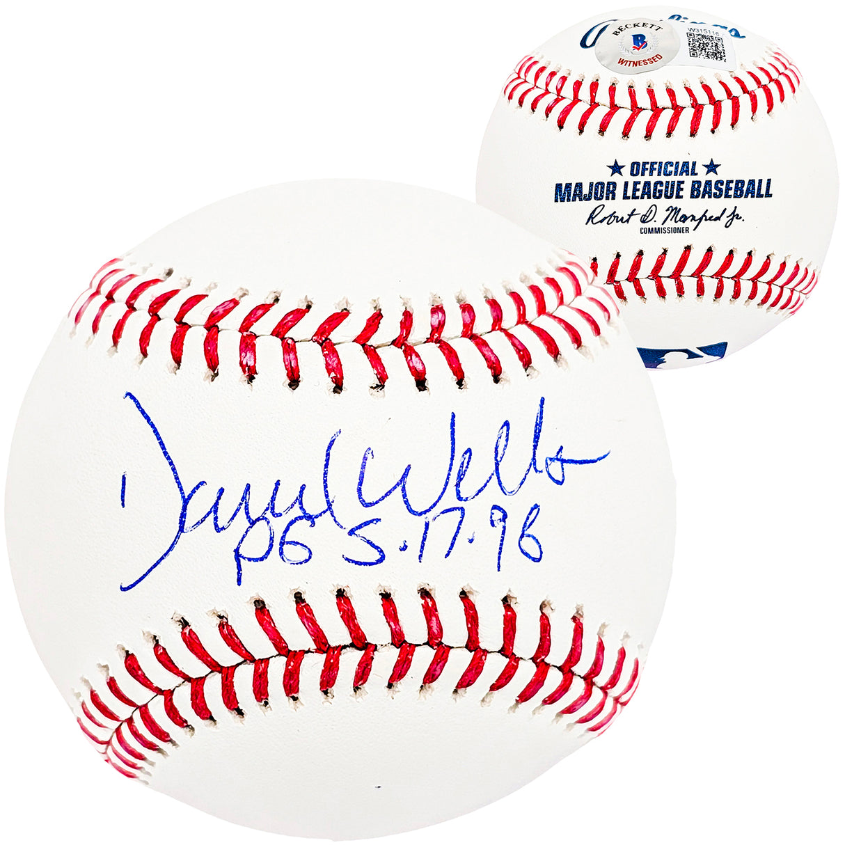 David Wells Autographed Official MLB Baseball New York Yankees "PG 5-17-98" Beckett BAS Witness Stock #212199