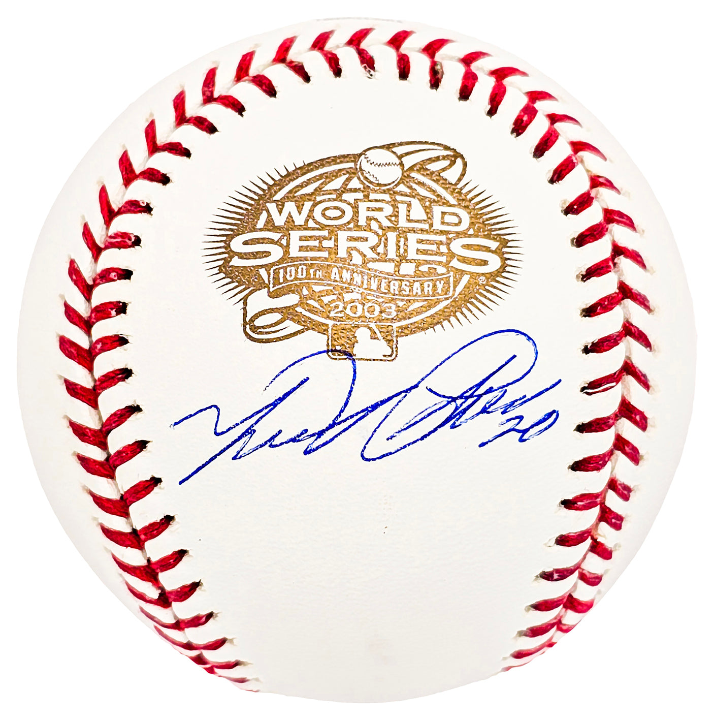 Miguel Cabrera Autographed Official 2003 World Series Logo Baseball Detroit Tigers Beckett BAS Witness Stock #212233