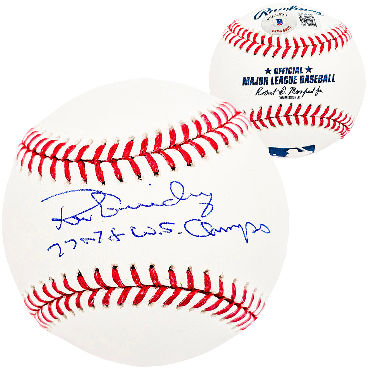 Ron Guidry Autographed Official MLB Baseball New York Yankees "77 & 78 WS Champs" Beckett BAS Witness Stock #212250