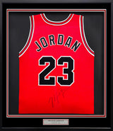 Chicago Bulls Michael Jordan Autographed Framed Red Authentic Jersey Vintage Signature PSA/DNA & Beckett BAS #AE07407