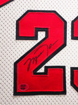 Chicago Bulls Michael Jordan Autographed Framed White Nike Authentic 1998-99 Retirement Season Jersey Beckett BAS & UDA Holo #BAF78946