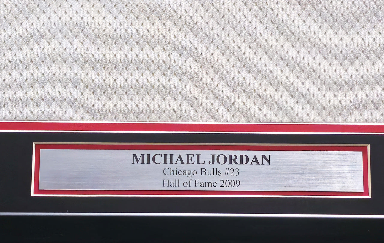 Chicago Bulls Michael Jordan Autographed Framed White Nike Authentic 1998-99 Retirement Season Jersey Beckett BAS & UDA Holo #BAF78946