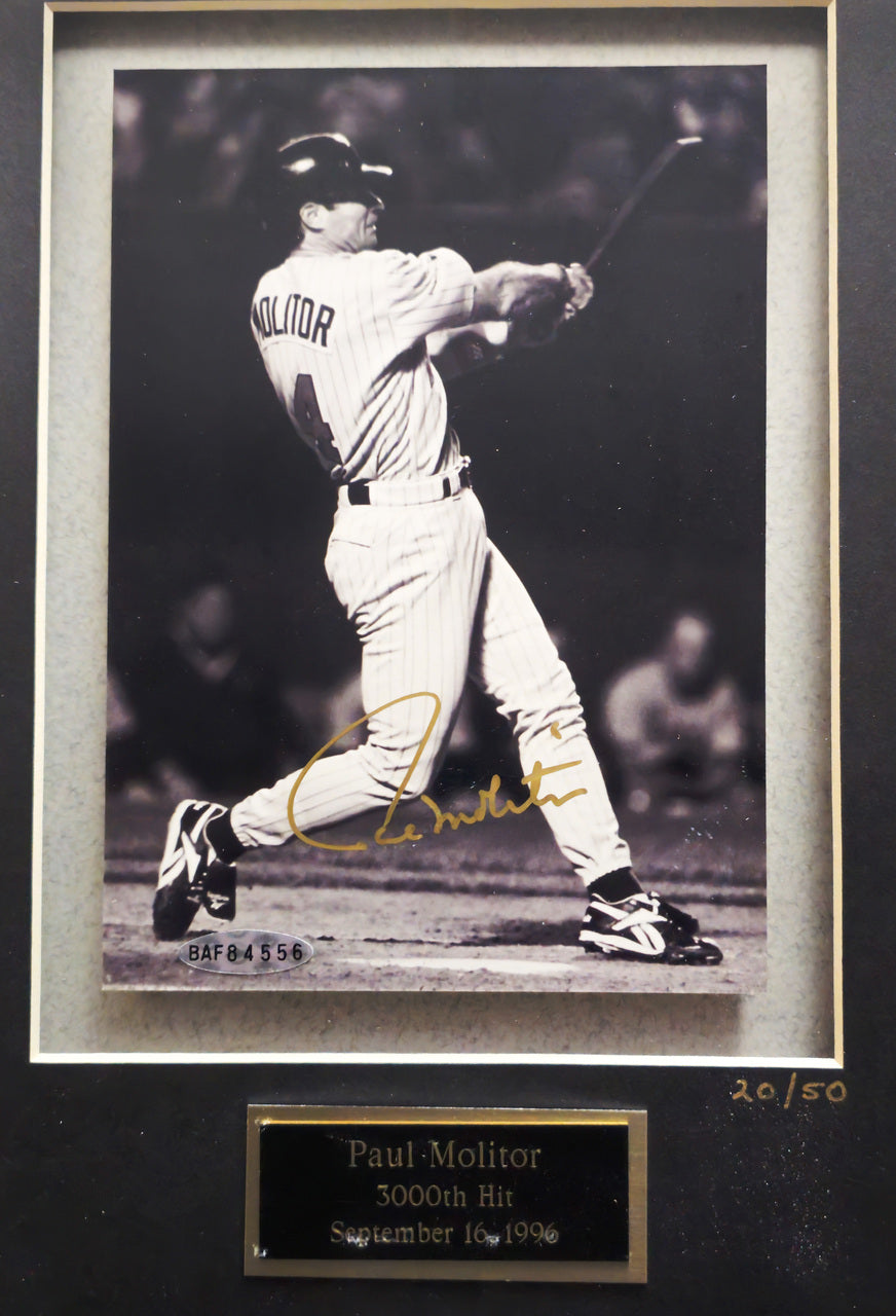 Paul Molitor Autographed Framed Gold 3000th Hit Club 5x7 Photo Minnesota Twins #20/50 UDA Holo #BAF84556