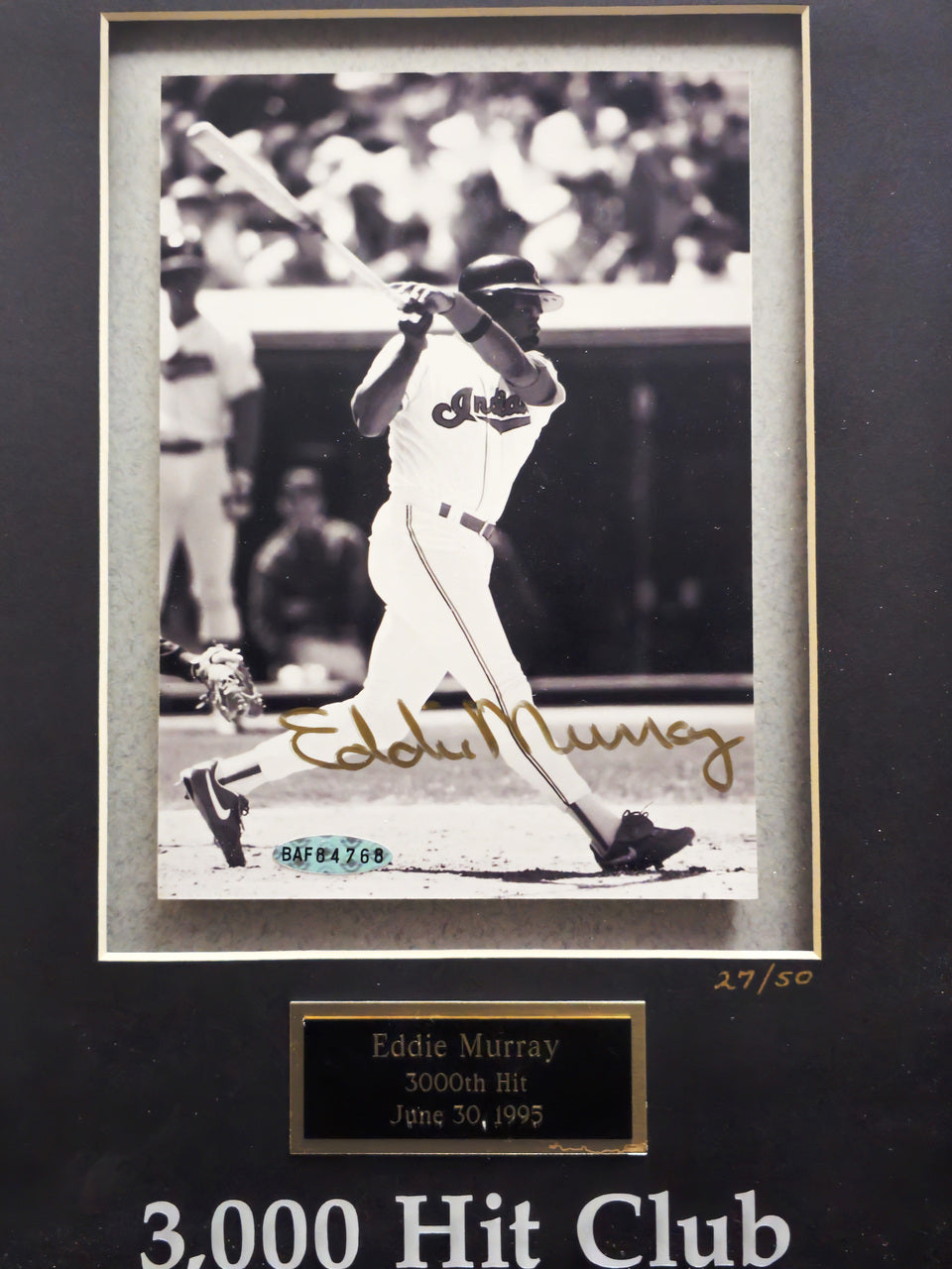 Eddie Murray Autographed Framed Gold 3000th Hit Club 5x7 Photo Cleveland Indians #27/50 UDA Holo #BAF84768