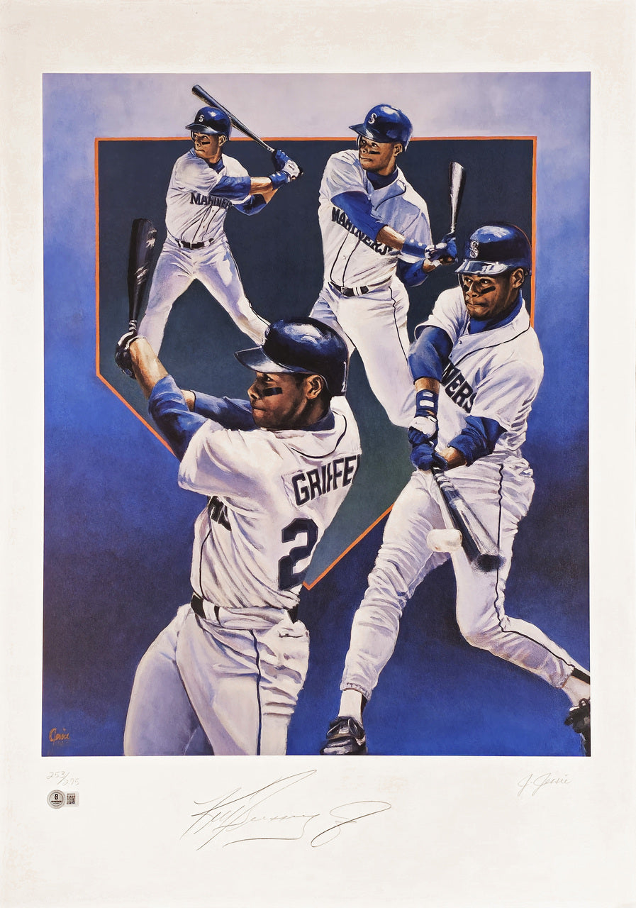 Ken Griffey Jr. Autographed 21x30 Lithograph Photo Seattle Mariners #253/295 Beckett BAS QR #BP55379