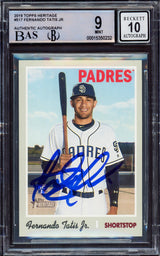 Fernando Tatis Jr. Autographed 2019 Topps Heritage Rookie Card #517 San Diego Padres BGS 9 Auto Grade Gem Mint 10 Beckett BAS Stock #212281