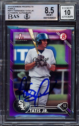Fernando Tatis Jr. Autographed 2016 Bowman Prospect Purple Rookie Card #BP17 San Diego Padres BGS 8.5 Auto Grade Gem Mint 10 #26/250 Beckett BAS #15350631