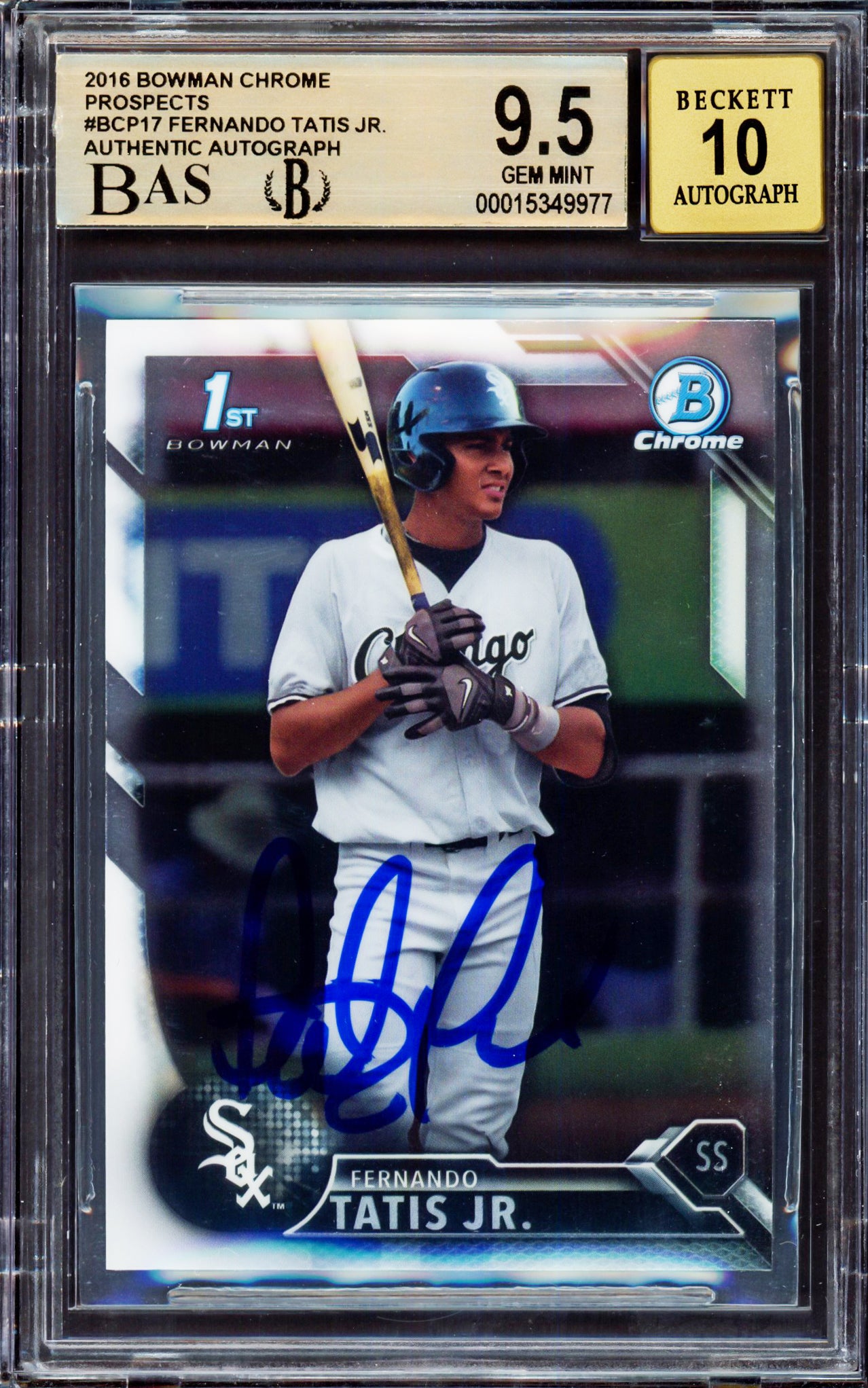 Fernando Tatis Jr. Autographed 2016 Bowman Chrome Prospect Rookie Card #BCP17 San Diego Padres BGS 9.5 Auto Grade Gem Mint 10 Highest Graded Beckett BAS #15349977
