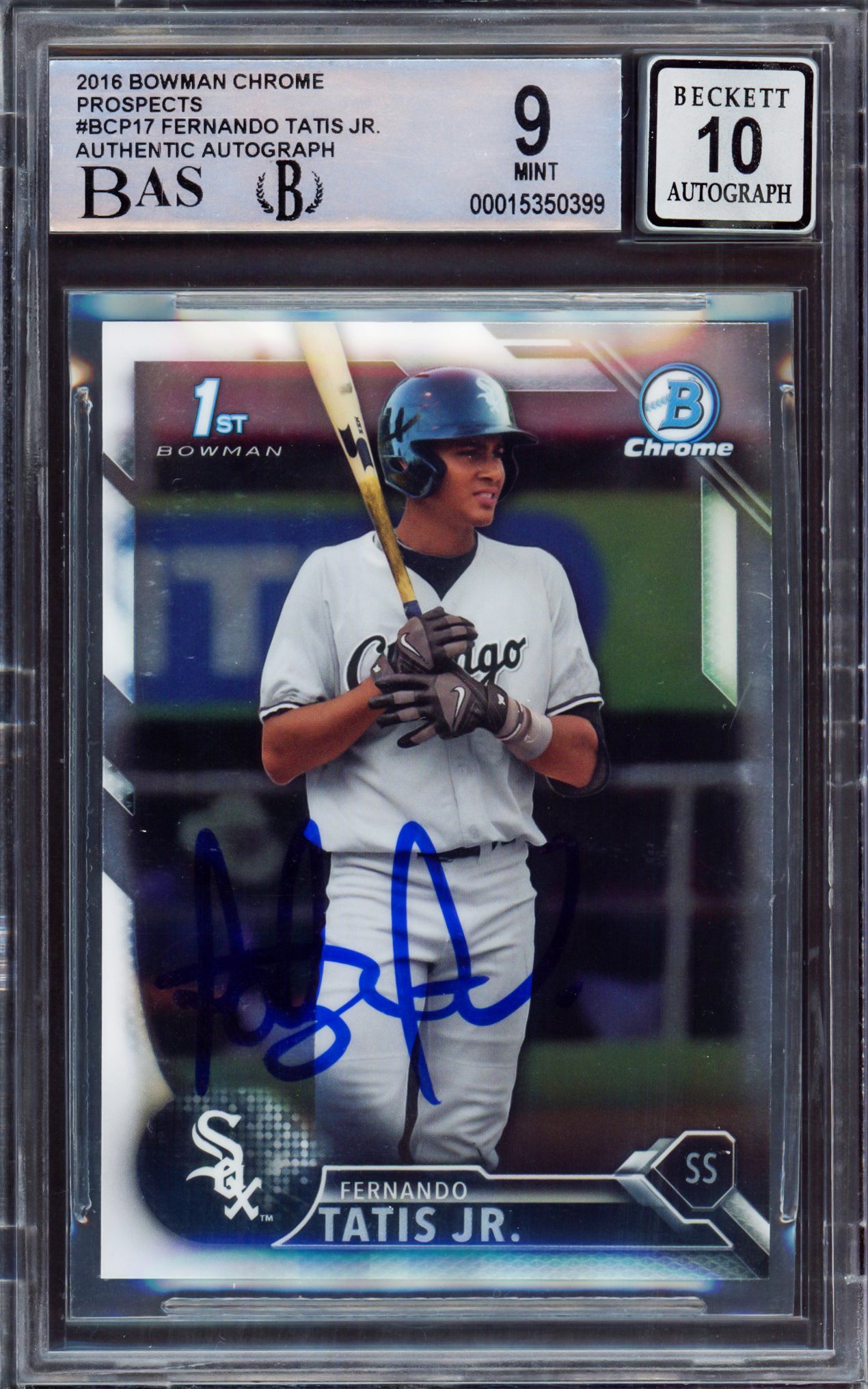 Fernando Tatis Jr. Autographed 2016 Bowman Chrome Prospect Rookie Card #BCP17 San Diego Padres BGS 9 Auto Grade Gem Mint 10 Beckett BAS #15350399