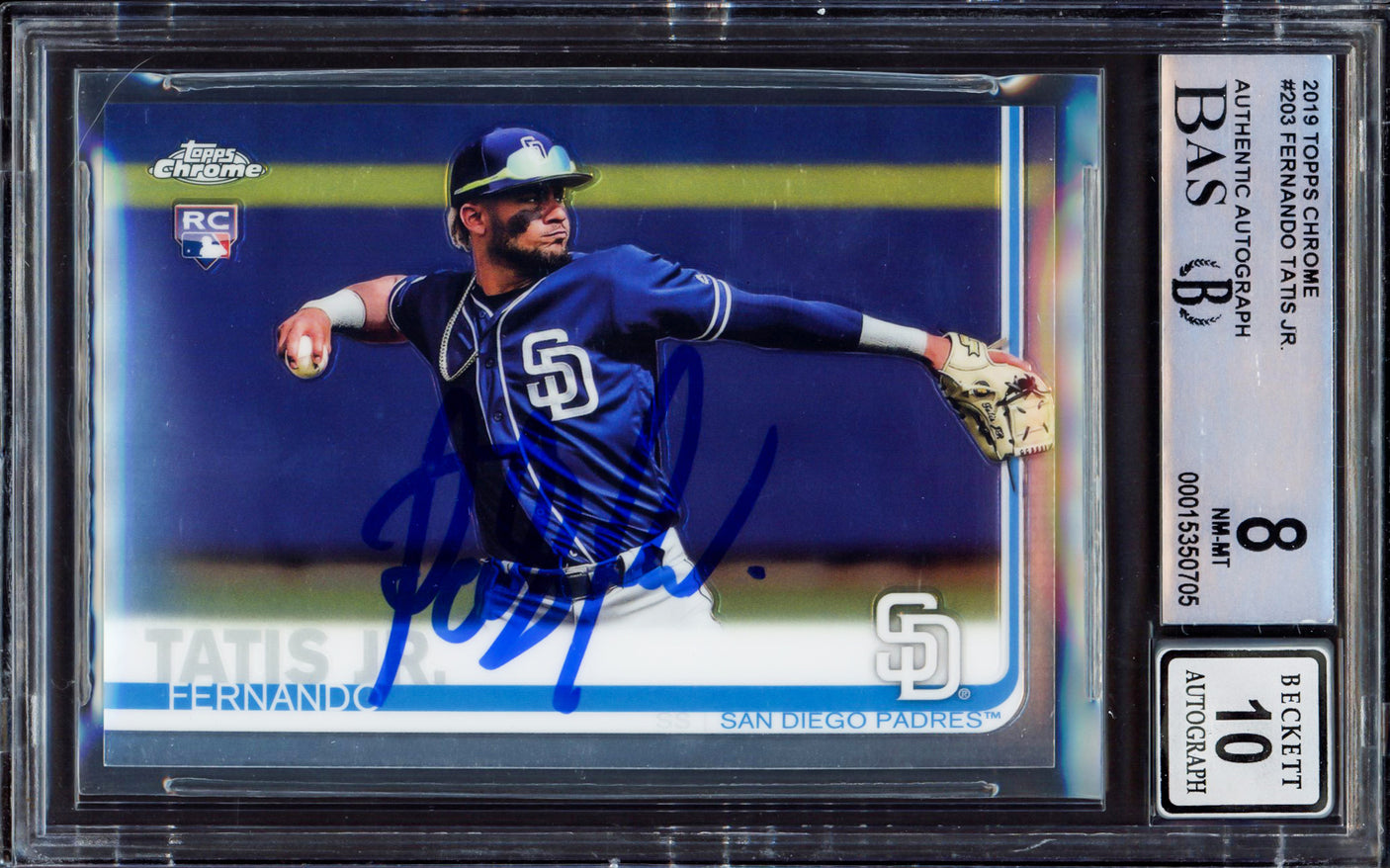 Fernando Tatis Jr. Autographed 2019 Topps Chrome Rookie Card #203 San Diego Padres BGS 8 Auto Grade Gem Mint 10 Beckett BAS #15350705