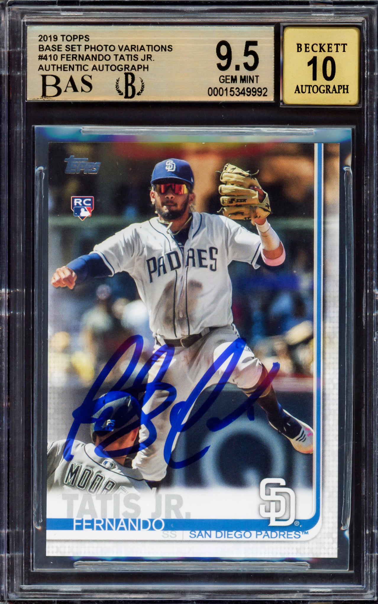Fernando Tatis Jr. Autographed 2019 Topps Complete Sets Rookie Card #410 San Diego Padres BGS 9.5 Auto Grade Gem Mint 10 Highest Graded Beckett BAS #15349992