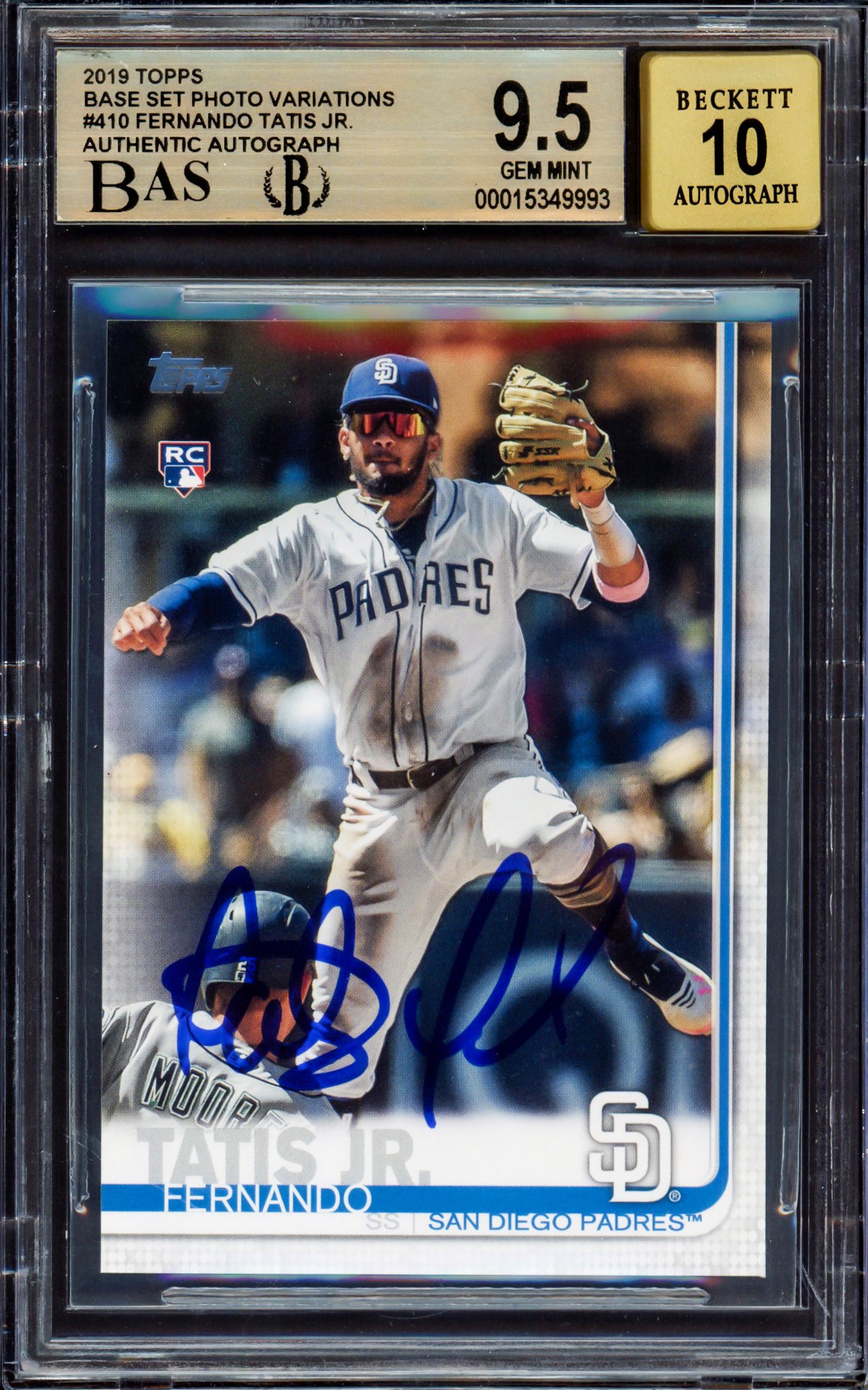 Fernando Tatis Jr. Autographed 2019 Topps Complete Sets Rookie Card #410 San Diego Padres BGS 9.5 Auto Grade Gem Mint 10 Highest Graded Beckett BAS #15349993
