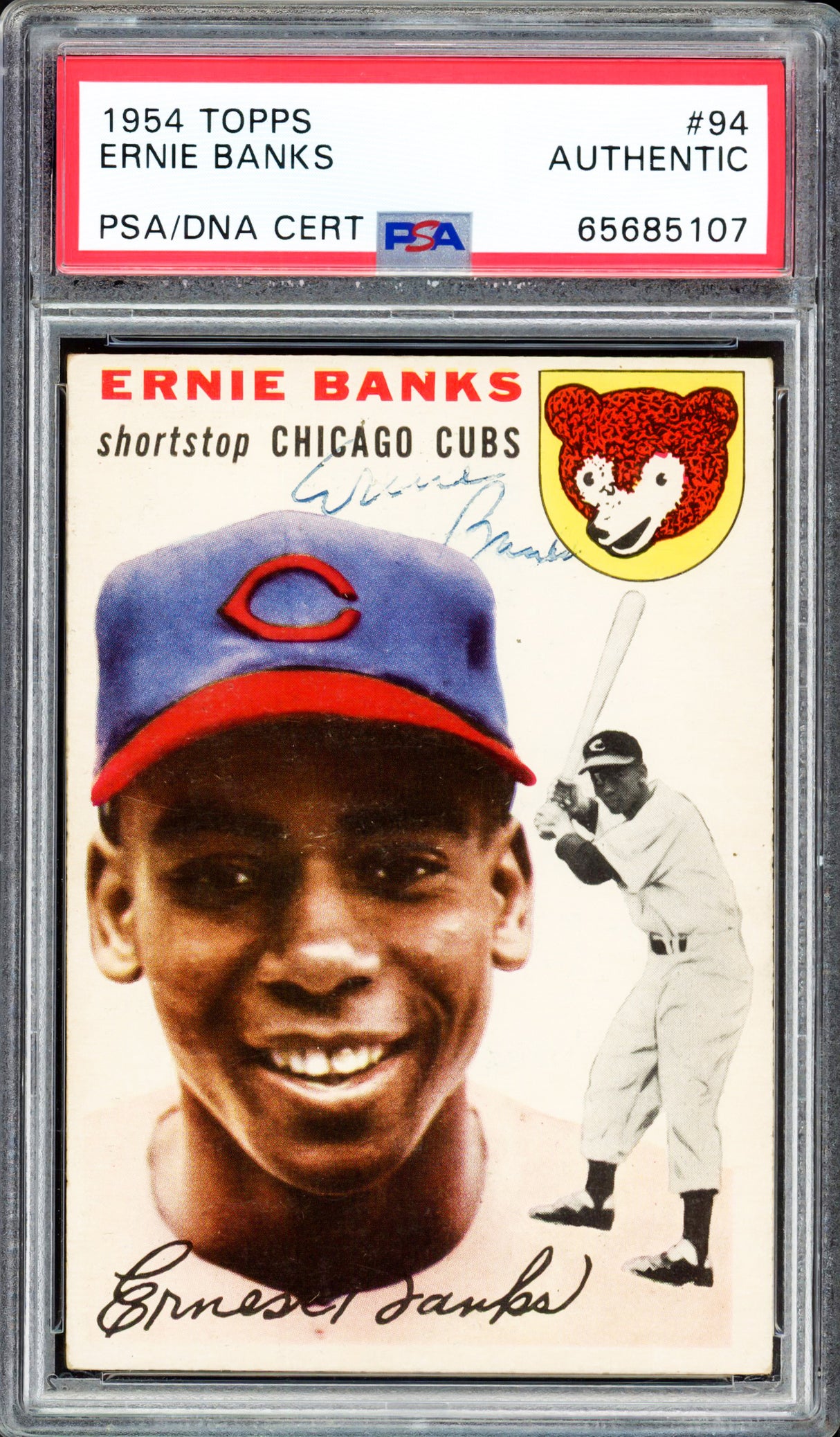 Ernie Banks Autographed 1954 Topps Rookie Card #94 Chicago Cubs Vintage Signature PSA/DNA #65685107