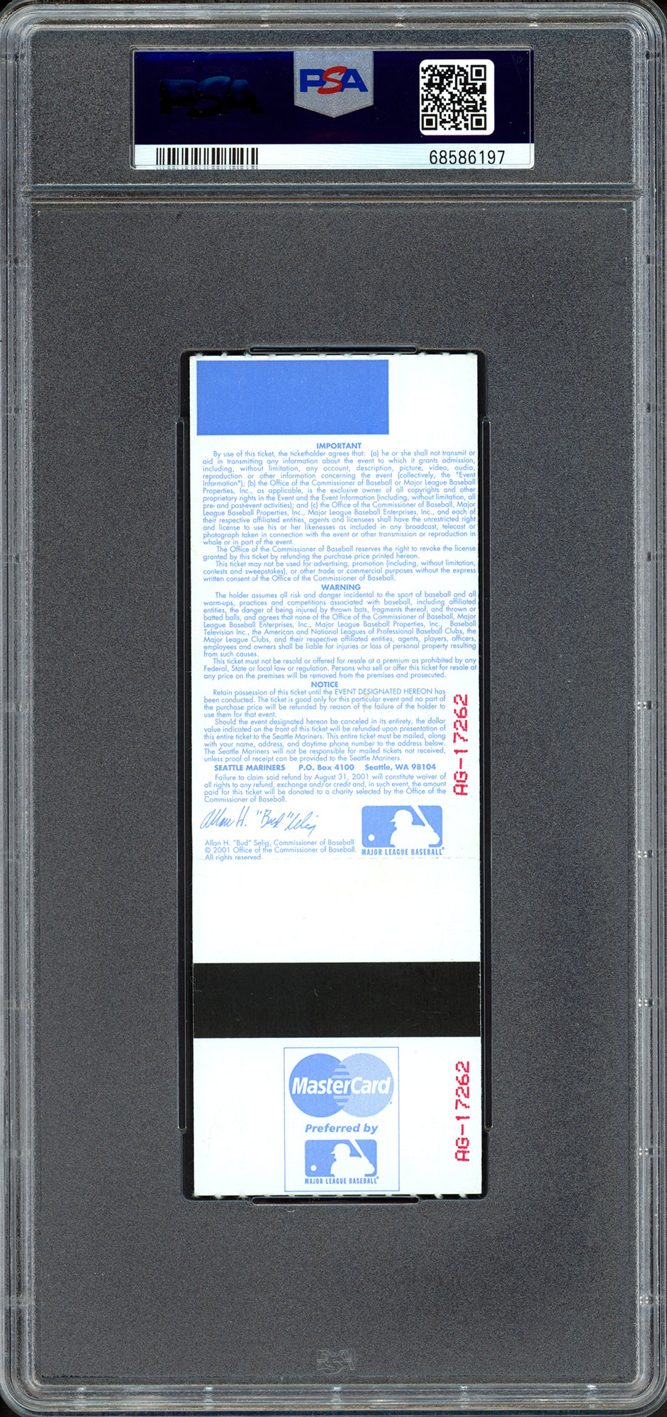 Ichiro Suzuki Autographed 2001 All Star Game Ticket Stub Seattle Mariners PSA 3 Auto Grade Gem Mint 10 "7-10-01 1st AS Game" PSA/DNA #68586197