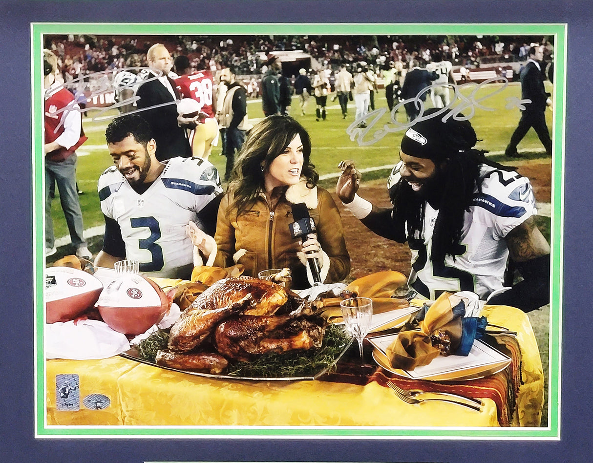 Russell Wilson & Richard Sherman Autographed Framed 11x14 Photo Seattle Seahawks Thanksgiving vs. 49ers RS & RW Holo #37294
