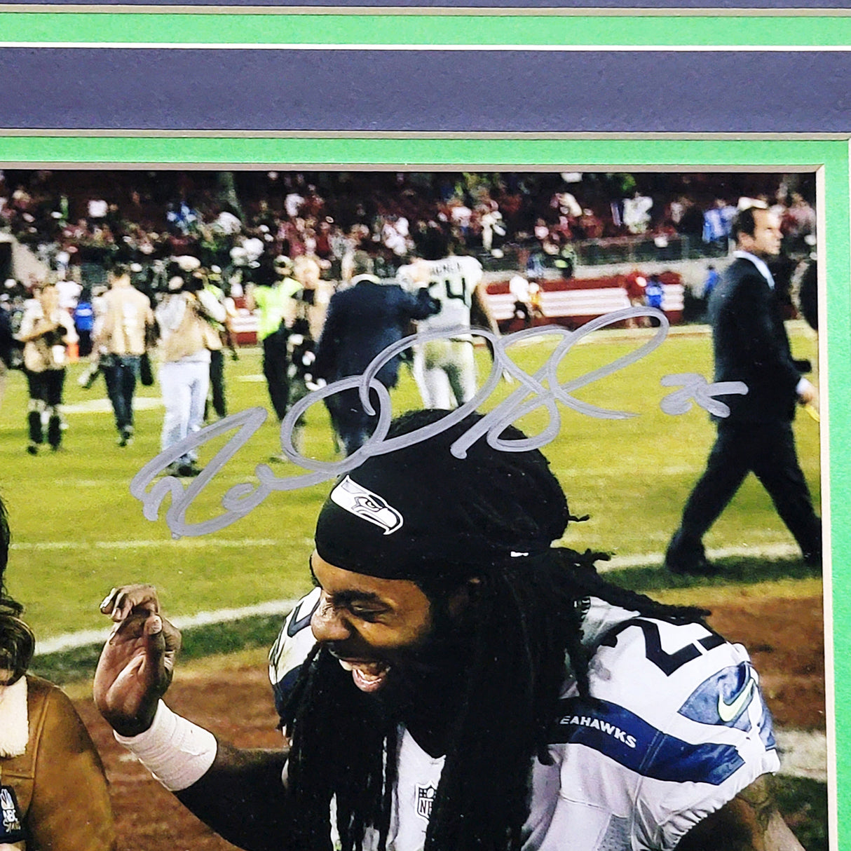 Russell Wilson & Richard Sherman Autographed Framed 11x14 Photo Seattle Seahawks Thanksgiving vs. 49ers RS & RW Holo #37294
