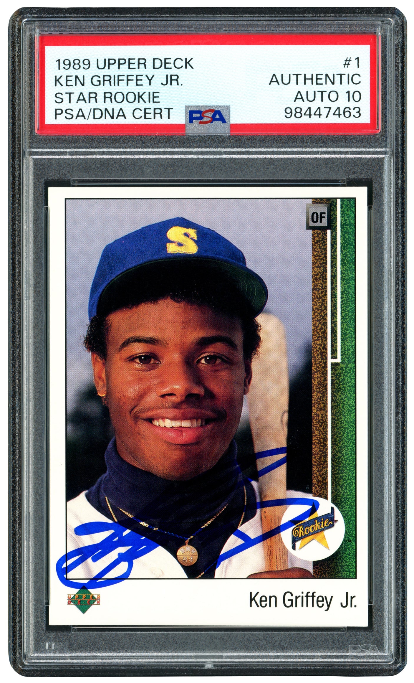 Ken Griffey Jr. Autographed 1989 Upper Deck Rookie Card #1 Seattle Mariners Auto Grade Gem Mint 10 PSA/DNA Stock #238800