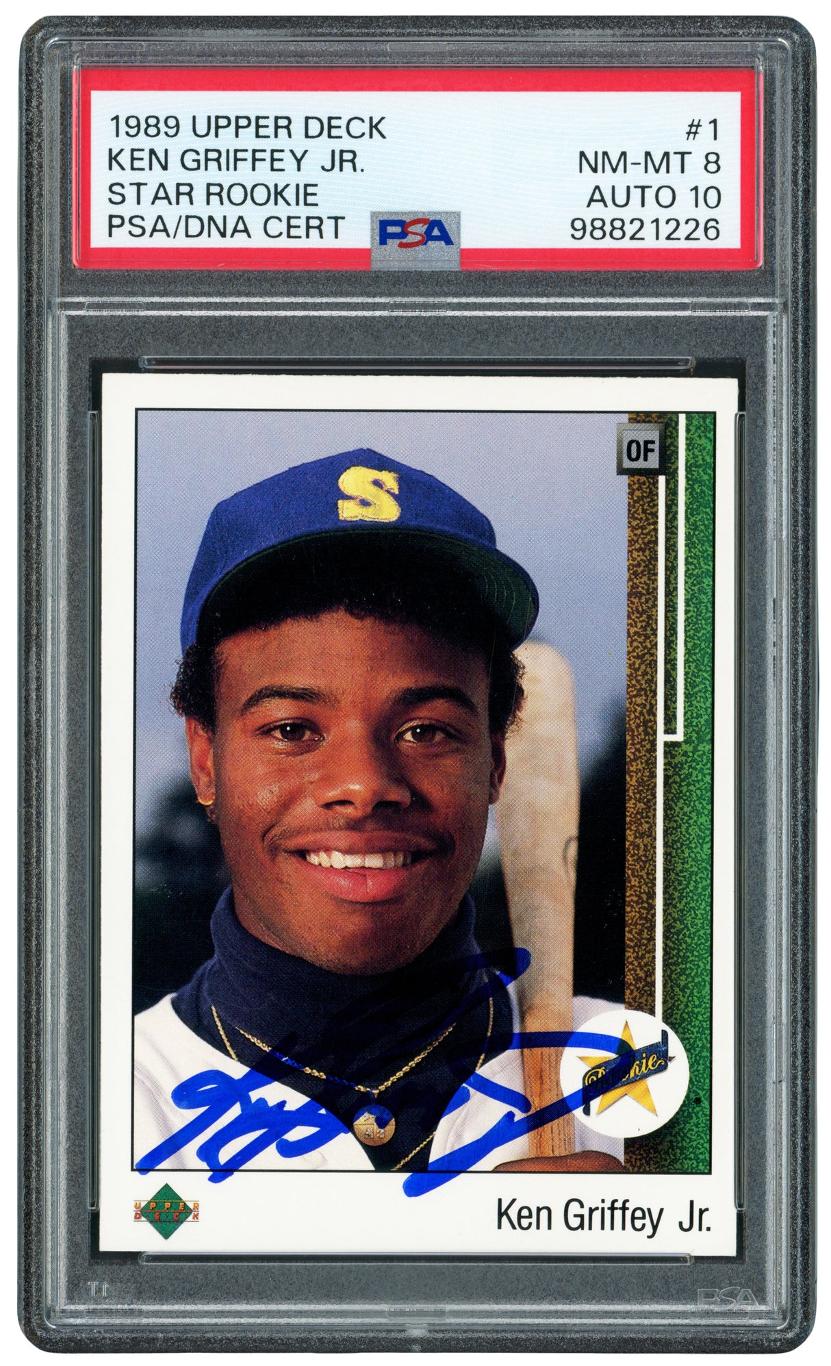 Ken Griffey Jr. Autographed 1989 Upper Deck Rookie Card #1 Seattle Mariners PSA 8 Auto Grade Gem Mint 10 PSA/DNA Stock #238799