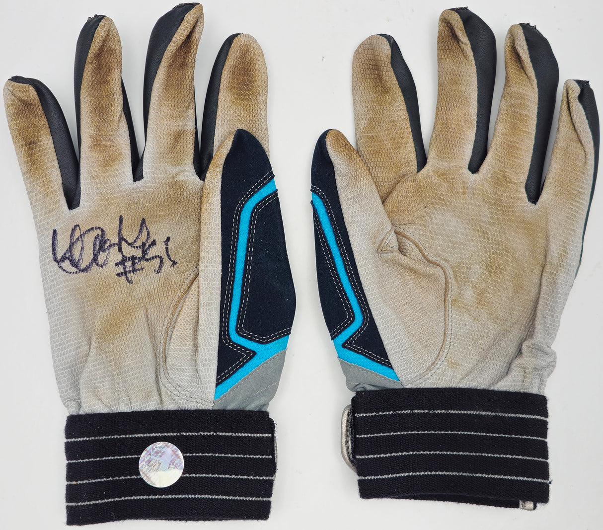 Ichiro Suzuki Autographed Pair of Grey & Teal Mizuno Game Used Batting Gloves Seattle Mariners "#51" IS Holo SKU #238826