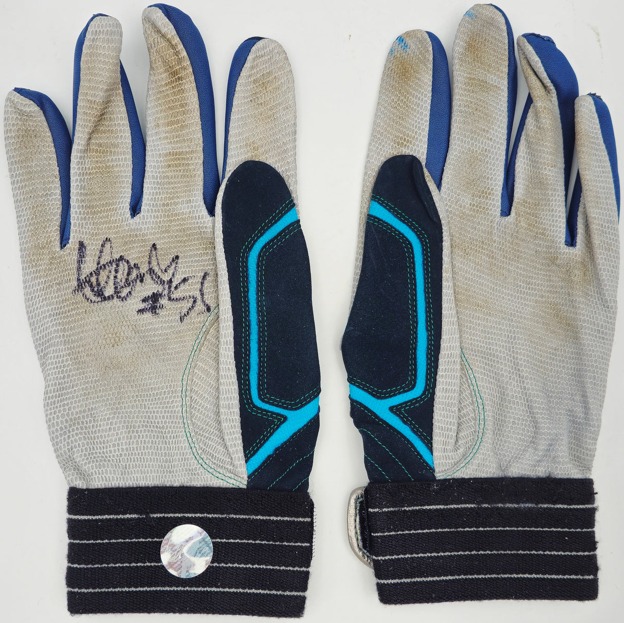Ichiro Suzuki Autographed Pair of Grey, Blue & Teal Mizuno Game Used Batting Gloves Seattle Mariners "#51" IS Holo SKU #238829