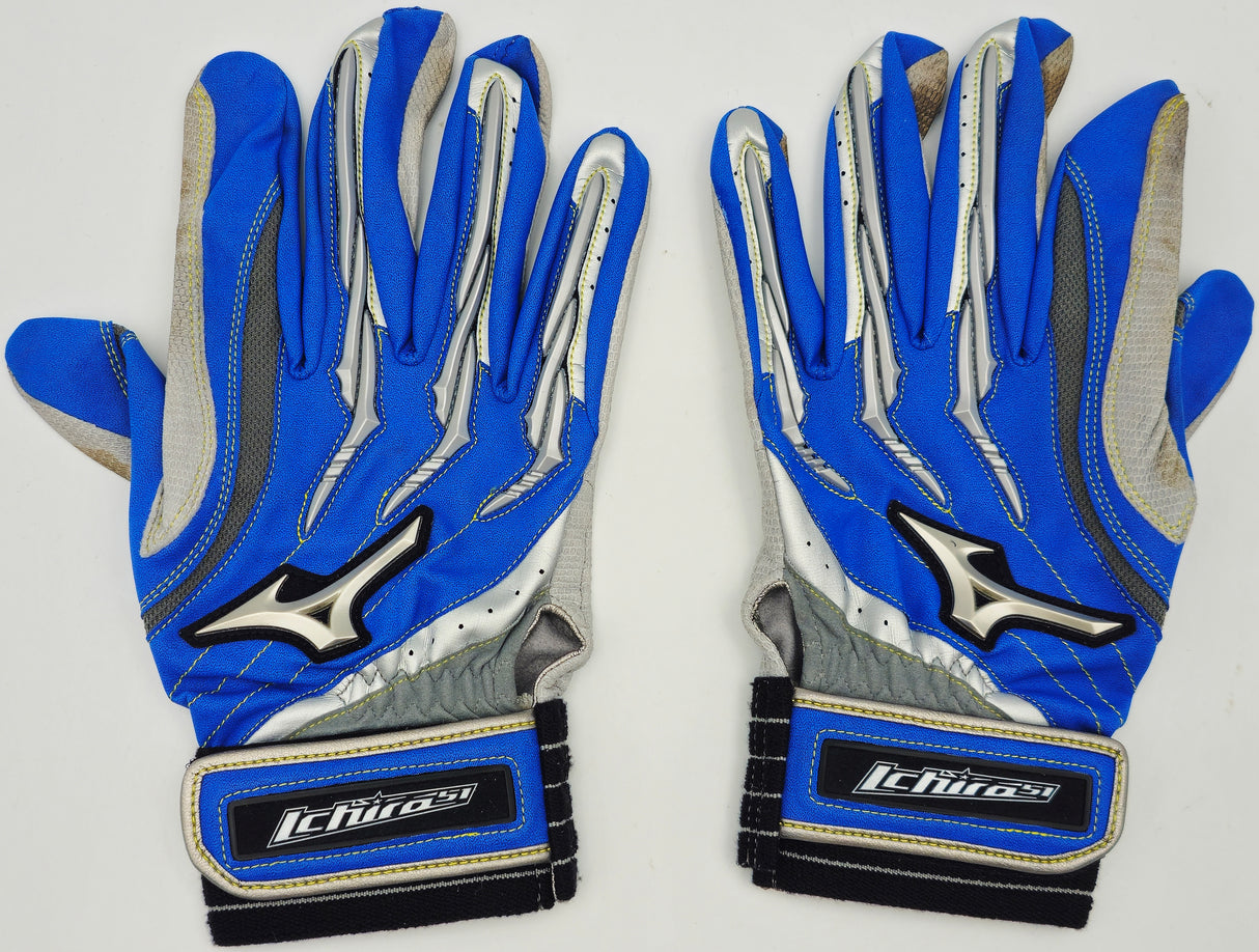 Ichiro Suzuki Autographed Pair of Blue & Grey Mizuno Game Used Batting Gloves Seattle Mariners "#51" IS Holo SKU #238830