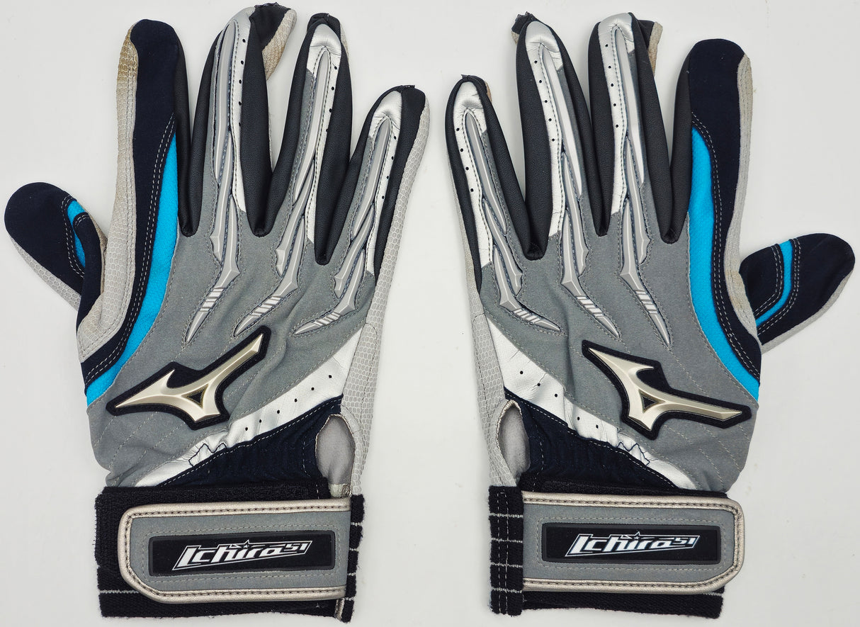 Ichiro Suzuki Autographed Pair of Grey & Teal Mizuno Game Used Batting Gloves Seattle Mariners "#51" IS Holo SKU #238833