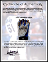 Ichiro Suzuki Autographed Pair of Blue & Grey Mizuno Game Used Batting Gloves Seattle Mariners "#51" IS Holo SKU #238821