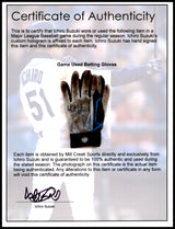 Ichiro Suzuki Autographed Pair of Grey & Teal Mizuno Game Used Batting Gloves Seattle Mariners "#51" IS Holo SKU #238826