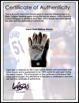 Ichiro Suzuki Autographed Pair of Grey, Blue & Teal Mizuno Game Used Batting Gloves Seattle Mariners "#51" IS Holo SKU #238829