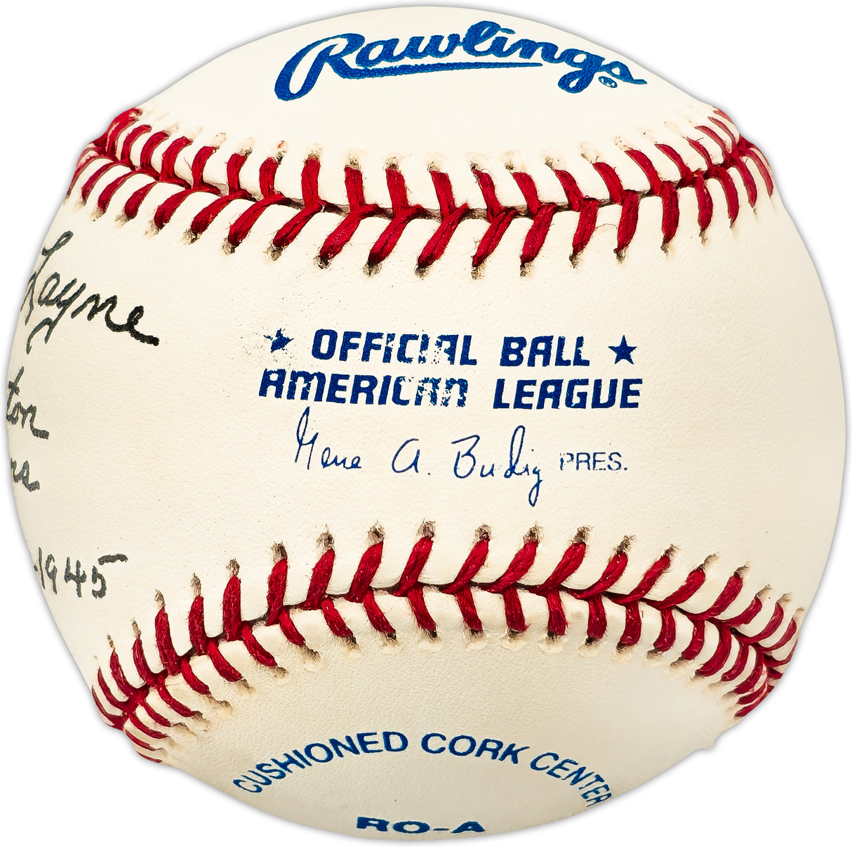Hillis Layne Autographed Official AL Baseball Washington Senators "1941-1944-1945" Beckett BAS QR #BL93605
