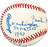 Paul Hopkins Autographed Official AL Baseball Washington Senators "Pitched Babe Ruth's 59th HR 9/29/27" Beckett BAS QR #BL93623