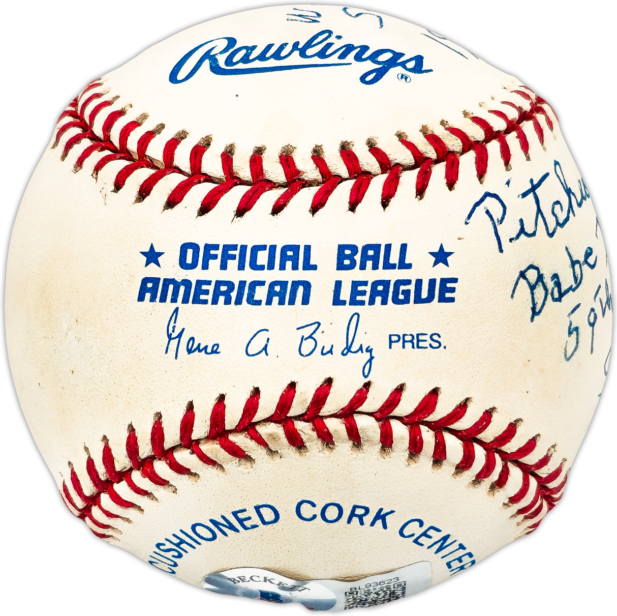 Paul Hopkins Autographed Official AL Baseball Washington Senators "Pitched Babe Ruth's 59th HR 9/29/27" Beckett BAS QR #BL93623