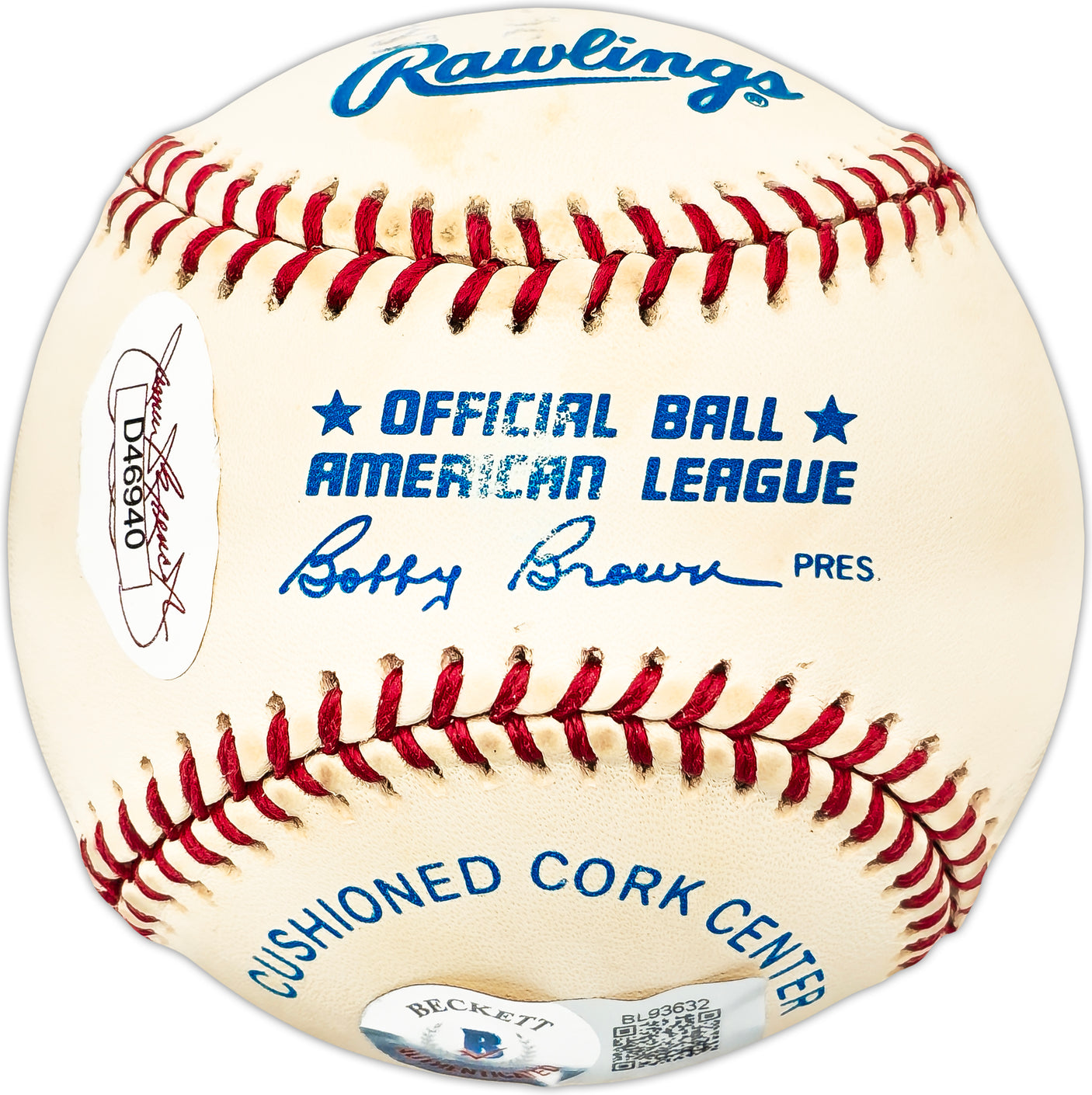 Morris Red Badgro Autographed Official AL Baseball St. Louis Browns "Best Wishes to Kasey" Beckett BAS QR #BL93632