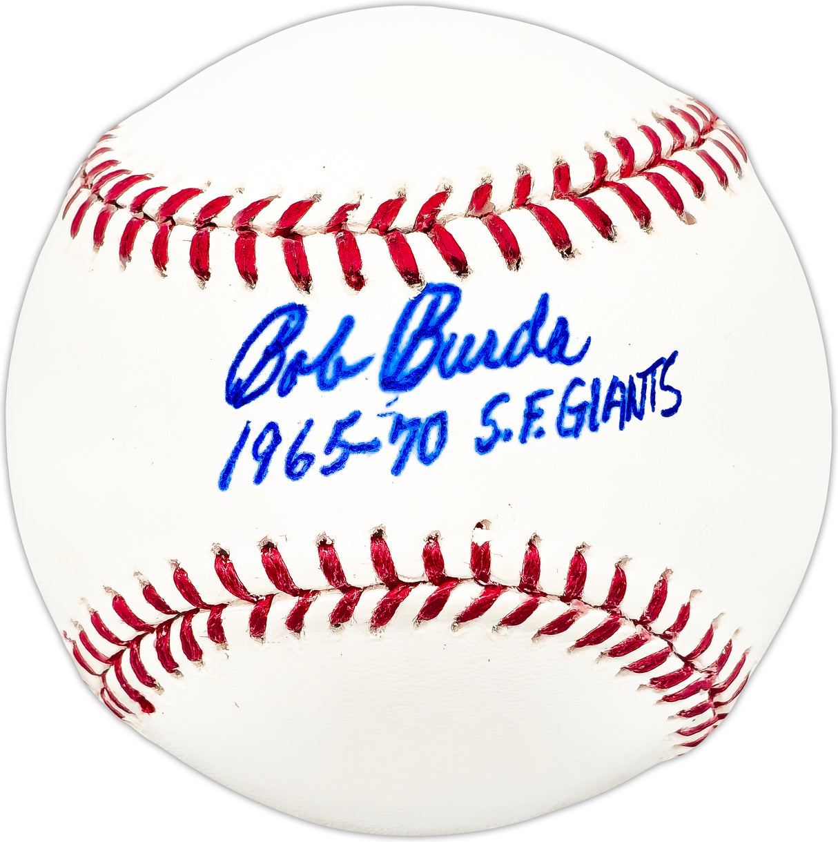 Bob Burda Autographed Official MLB Baseball San Francisco Giants "10=965-70 SF Giants" SKU #225636