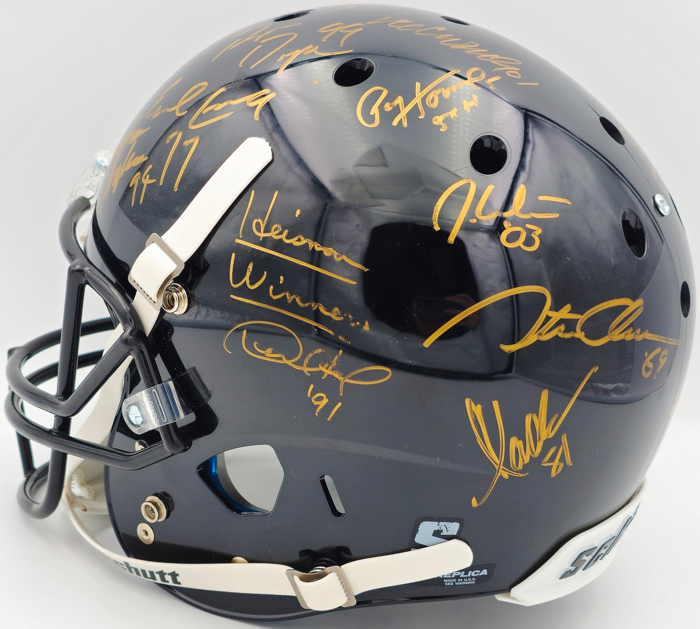 College Football's Best Heisman Winners Autographed Black Shutt Authentic Full Size Helmet With 24 Signatures Including Barry Sanders Steiner Holo #SS149103