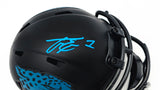 Travis Etienne Autographed Jacksonville Jaguars Eclipse Black Speed Mini Helmet Beckett BAS Witness Stock #225126