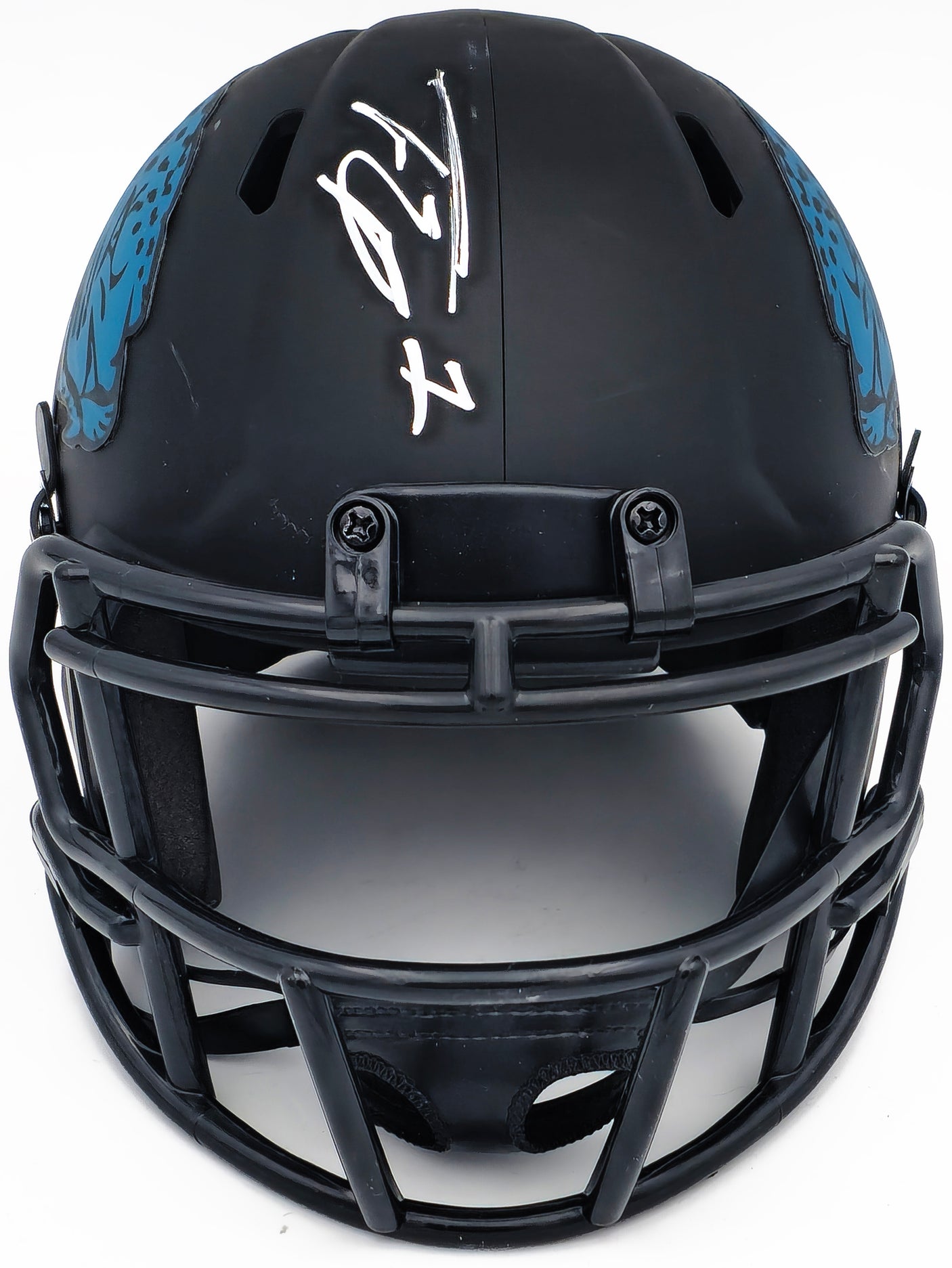Travis Etienne Autographed Jacksonville Jaguars Eclipse Black Speed Mini Helmet Beckett BAS Witness Stock #225125