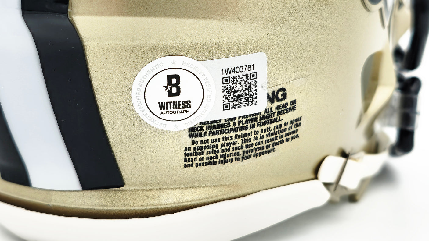 Alvin Kamara Autographed New Orleans Saints Gold Speed Mini Helmet Beckett BAS Witness Stock #224824