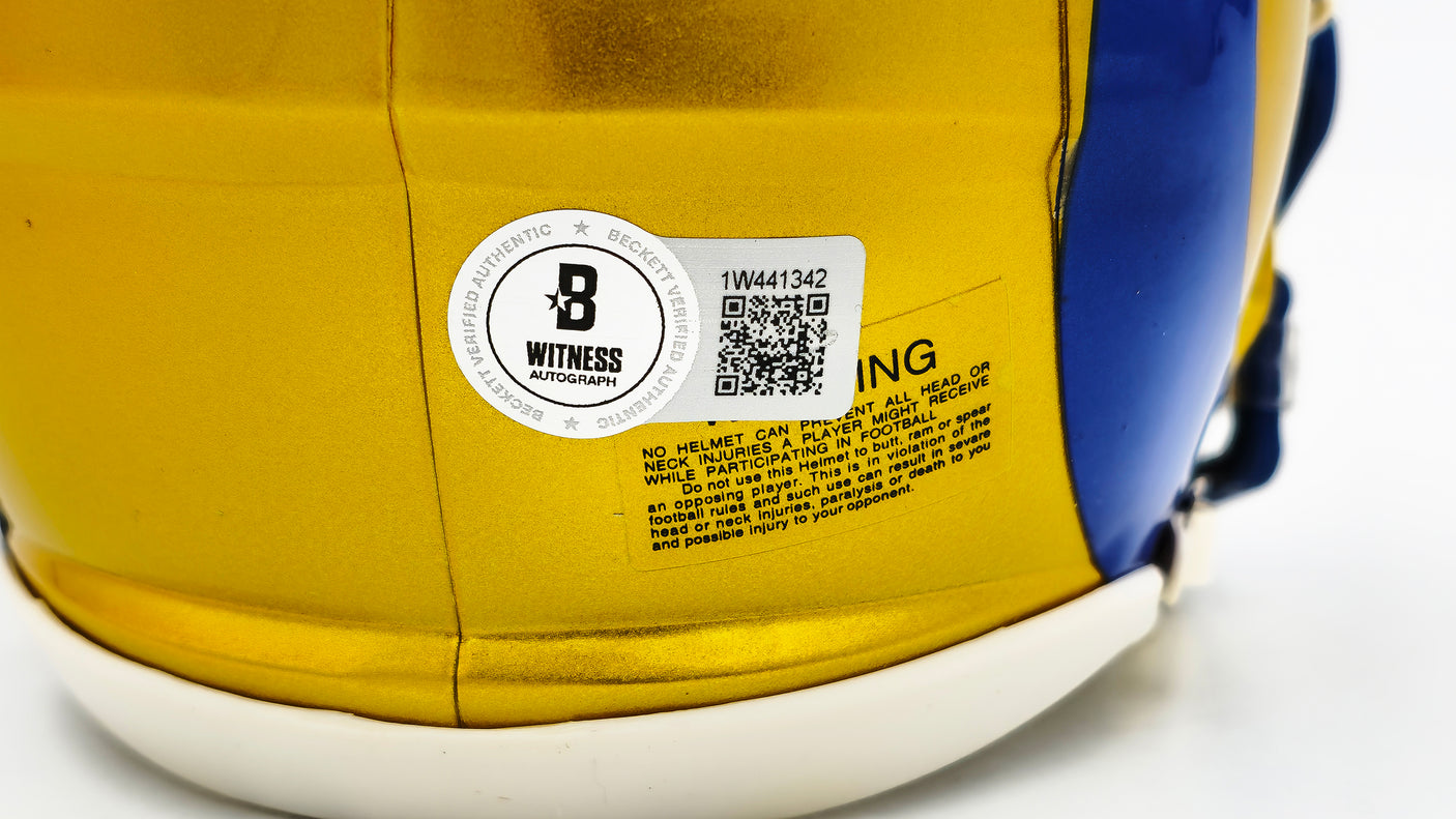 Aaron Donald Autographed Los Angeles Rams Flash Yellow Speed Mini Helmet Beckett BAS Witness Stock #224831