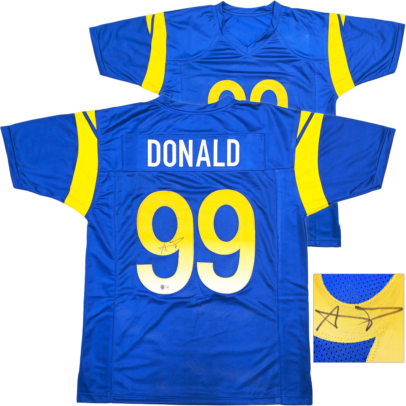 Los Angeles Rams Aaron Donald Autographed Blue Jersey Beckett BAS Witness Stock #224834