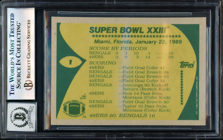 Joe Montana Autographed 1989 Topps Card #1 San Francisco 49ers Auto Grade Gem Mint 10 Beckett BAS Stock #238910