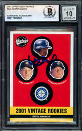 Ichiro Suzuki Autographed 2001 Upper Deck Vintage Rookie Card #346 Seattle Mariners Auto Grade Gem Mint 10 Beckett BAS Stock #238927
