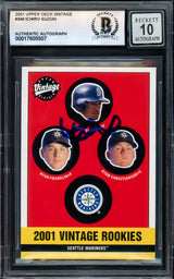 Ichiro Suzuki Autographed 2001 Upper Deck Vintage Rookie Card #346 Seattle Mariners Auto Grade Gem Mint 10 Beckett BAS Stock #238927