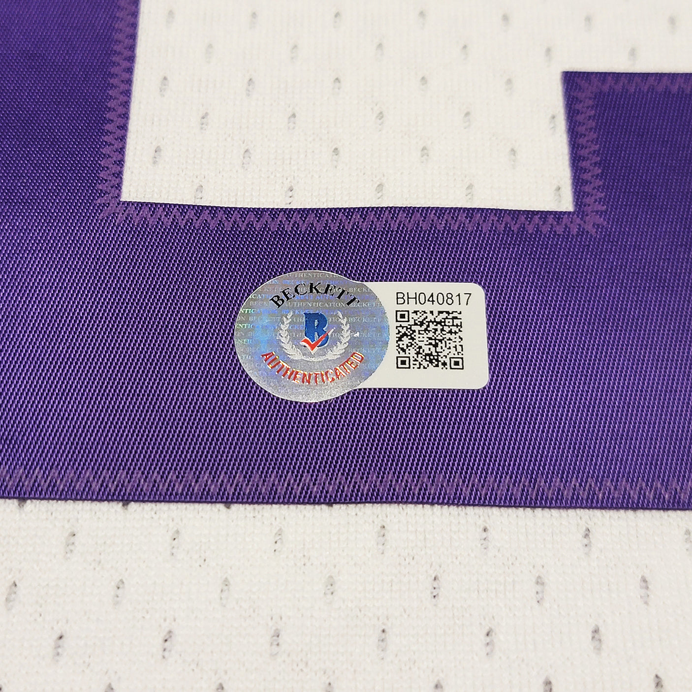 Utah Jazz Karl Malone Autographed White & Purple Authentic Mitchell & Ness Jersey Size XL Beckett BAS Stock #211875