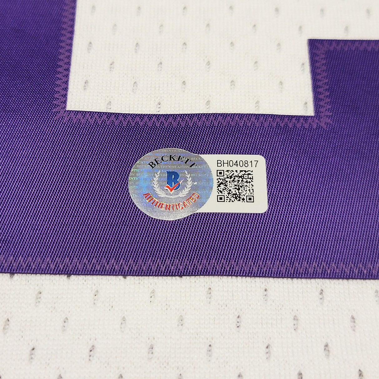 Utah Jazz Karl Malone Autographed White & Purple Authentic Mitchell & Ness Jersey Size XL Beckett BAS Stock #211875