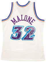 Utah Jazz Karl Malone Autographed White Authentic Mitchell & Ness Jersey Size L Beckett BAS Stock #211874