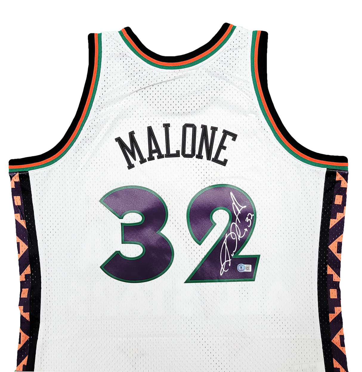Utah Jazz Karl Malone Autographed White & Purple Authentic Mitchell & Ness 1995 All Star Game Jersey Size XL Beckett BAS Stock #211885